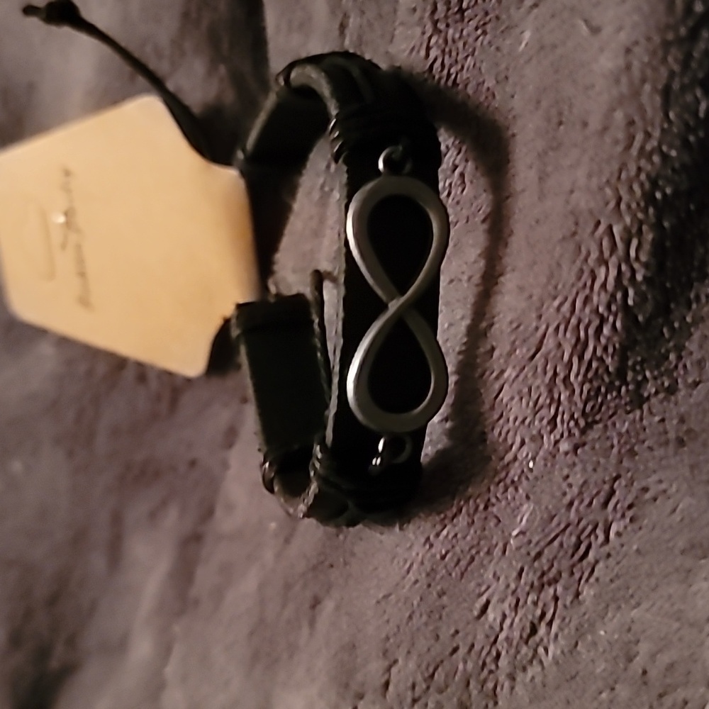 Bracelet Black Leather Infinity Symbol Silver
